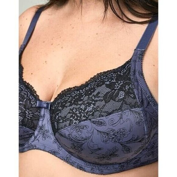 Wonderbra Plus Charcoal Printed With Black Lace Full Support Underwire Bra 40C - Picture 2 of 14